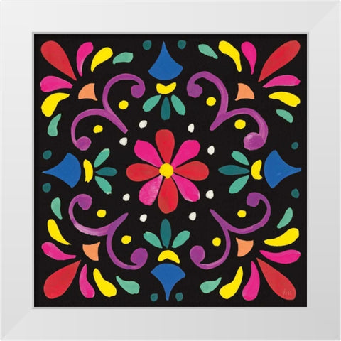 Floral Fiesta Tile III White Modern Wood Framed Art Print by Marshall, Laura