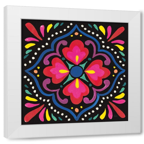 Floral Fiesta Tile V White Modern Wood Framed Art Print by Marshall, Laura