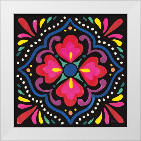 Floral Fiesta Tile V White Modern Wood Framed Art Print by Marshall, Laura