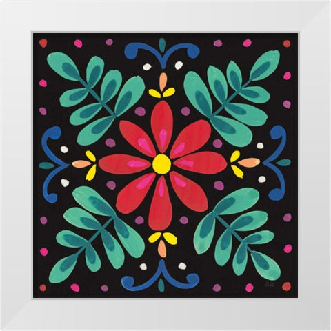 Floral Fiesta Tile VI White Modern Wood Framed Art Print by Marshall, Laura