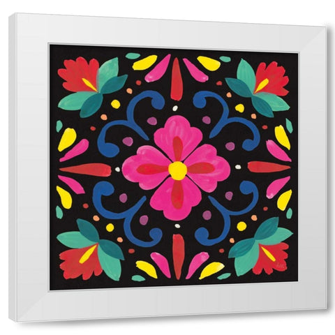 Floral Fiesta Tile VII White Modern Wood Framed Art Print by Marshall, Laura