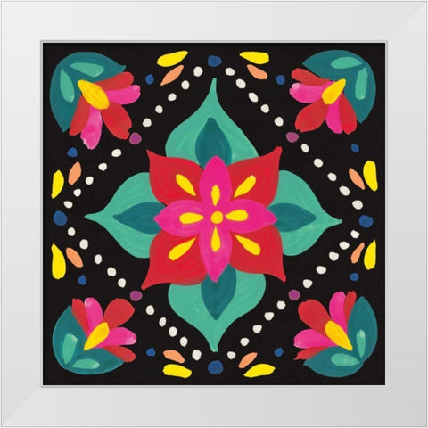 Floral Fiesta Tile XI White Modern Wood Framed Art Print by Marshall, Laura