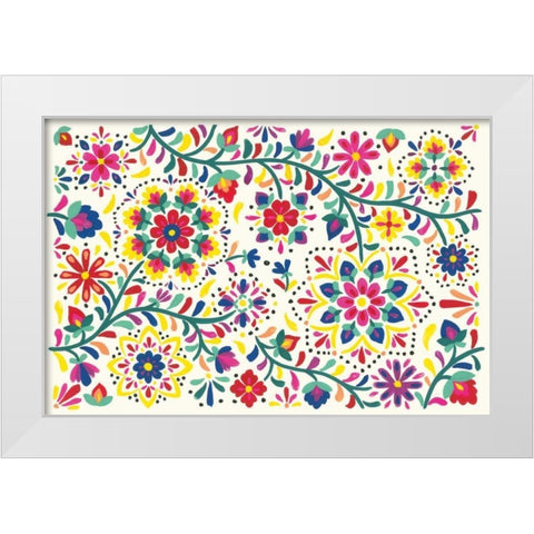 Floral Fiesta White I White Modern Wood Framed Art Print by Marshall, Laura