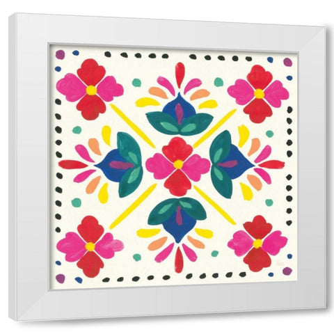 Floral Fiesta White Tile I White Modern Wood Framed Art Print by Marshall, Laura