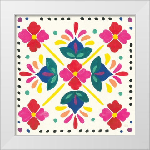 Floral Fiesta White Tile I White Modern Wood Framed Art Print by Marshall, Laura
