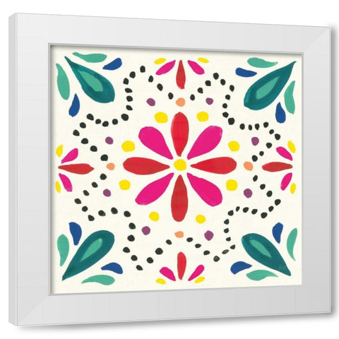 Floral Fiesta White Tile II White Modern Wood Framed Art Print by Marshall, Laura