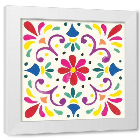 Floral Fiesta White Tile III White Modern Wood Framed Art Print by Marshall, Laura