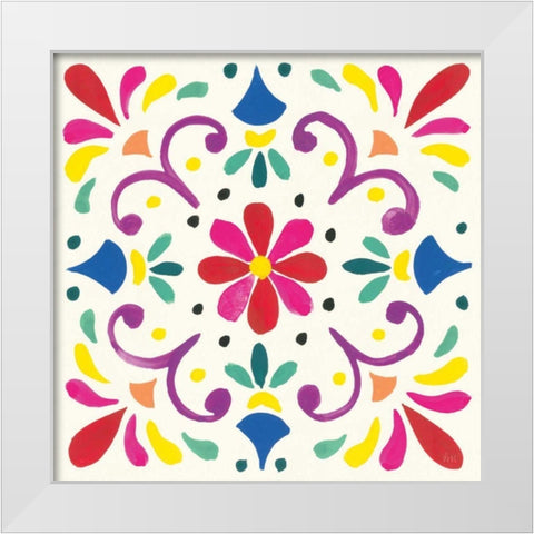 Floral Fiesta White Tile III White Modern Wood Framed Art Print by Marshall, Laura