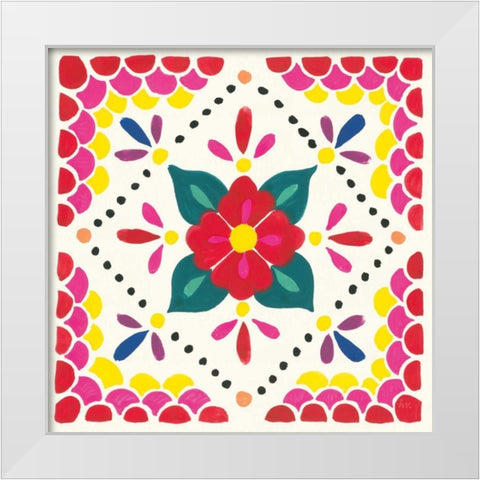 Floral Fiesta White Tile IV White Modern Wood Framed Art Print by Marshall, Laura