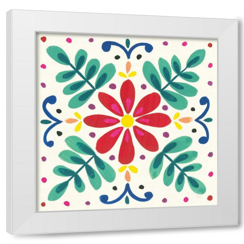 Floral Fiesta White Tile VI White Modern Wood Framed Art Print by Marshall, Laura
