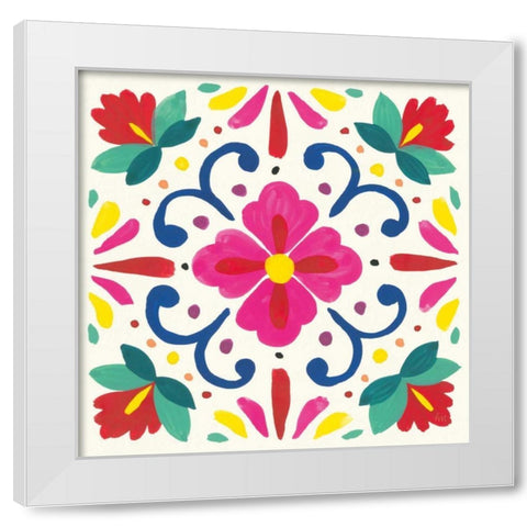 Floral Fiesta White Tile VII White Modern Wood Framed Art Print by Marshall, Laura