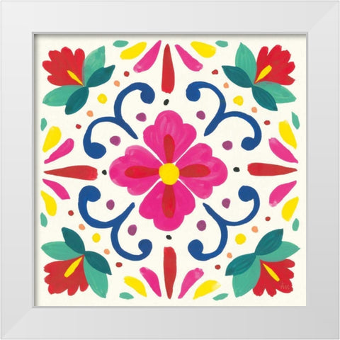 Floral Fiesta White Tile VII White Modern Wood Framed Art Print by Marshall, Laura