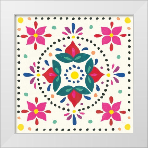 Floral Fiesta White Tile VIII White Modern Wood Framed Art Print by Marshall, Laura