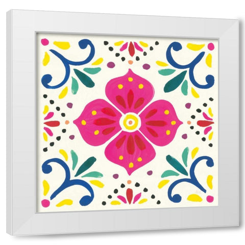 Floral Fiesta White Tile IX White Modern Wood Framed Art Print by Marshall, Laura