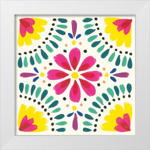 Floral Fiesta White Tile X White Modern Wood Framed Art Print by Marshall, Laura