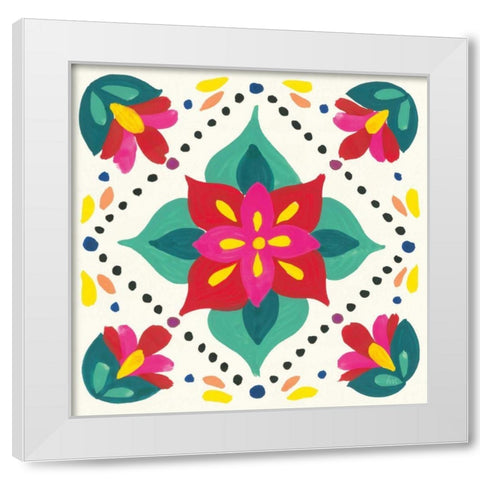 Floral Fiesta White Tile XI White Modern Wood Framed Art Print by Marshall, Laura