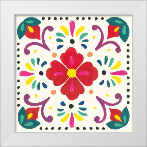 Floral Fiesta White Tile XII White Modern Wood Framed Art Print by Marshall, Laura