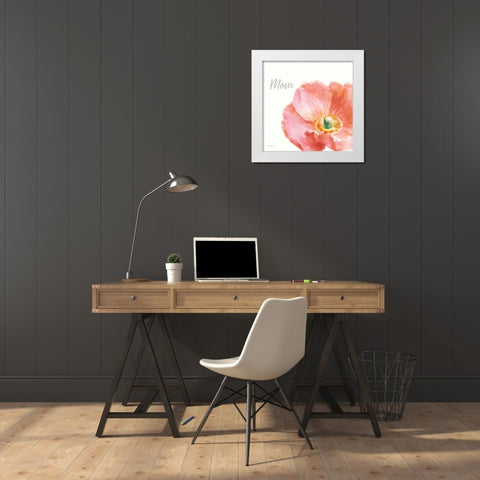 Garden Poppy Flipped on White Crop II Mom White Modern Wood Framed Art Print by Nai, Danhui