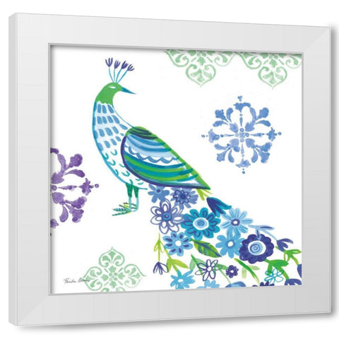 Jewel Peacocks IV White Modern Wood Framed Art Print by Zaman, Farida