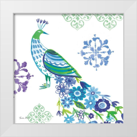 Jewel Peacocks IV White Modern Wood Framed Art Print by Zaman, Farida