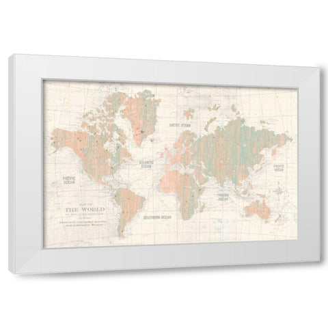 Old World Map Blush and Mint White Modern Wood Framed Art Print by Wild Apple Portfolio