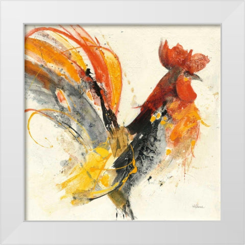 Festive Rooster I White Modern Wood Framed Art Print by Hristova, Albena
