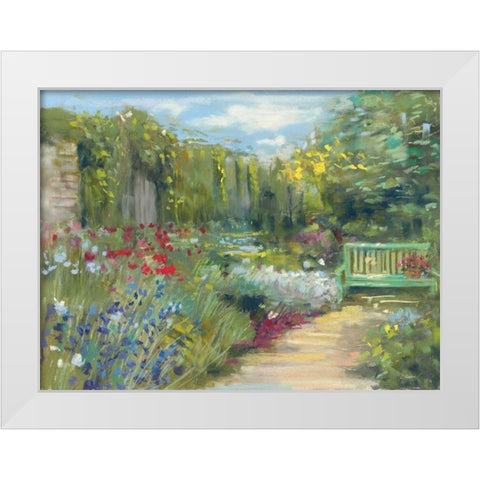 Garden Bench White Modern Wood Framed Art Print by Rowan, Carol