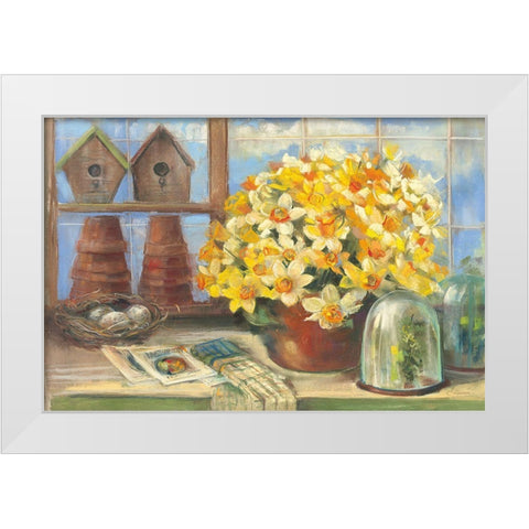 Daffodils in the Greenhouse White Modern Wood Framed Art Print by Rowan, Carol