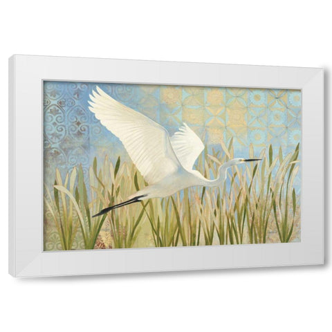 Snowy Egret in Flight v2 White Modern Wood Framed Art Print by Lovell, Kathrine