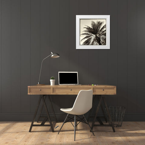 Palm Tree Sepia I White Modern Wood Framed Art Print by Van Swearingen, Debra