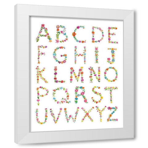 Floral Alphabet White Modern Wood Framed Art Print by Zaman, Farida