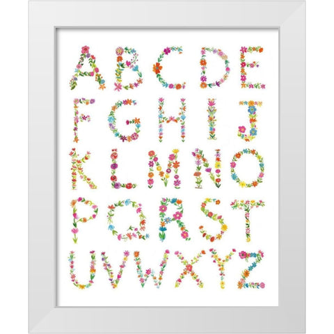 Floral Alphabet White Modern Wood Framed Art Print by Zaman, Farida