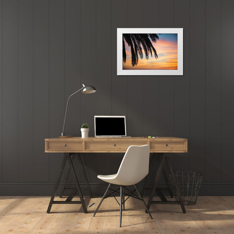 Sunset Palms I White Modern Wood Framed Art Print by Marshall, Laura