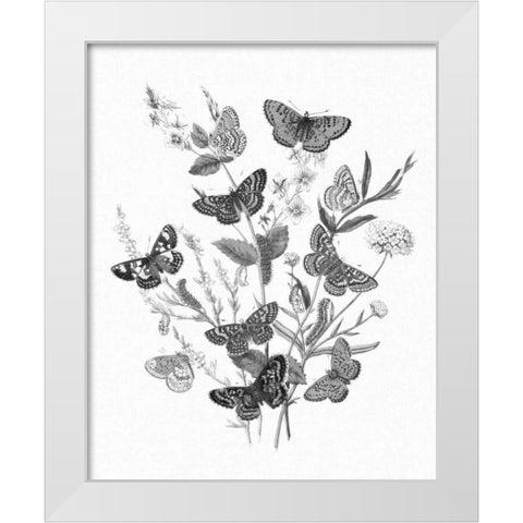 Butterfly Bouquet I Linen BW I White Modern Wood Framed Art Print by Wild Apple Portfolio