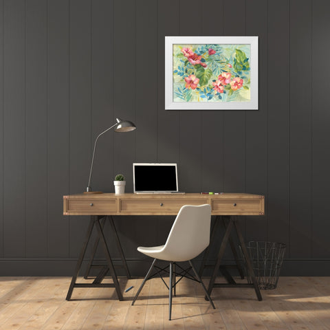 Hibiscus Garden White Modern Wood Framed Art Print by Nai, Danhui