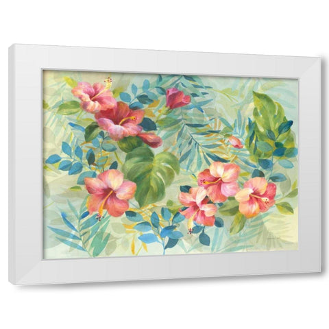 Hibiscus Garden White Modern Wood Framed Art Print by Nai, Danhui