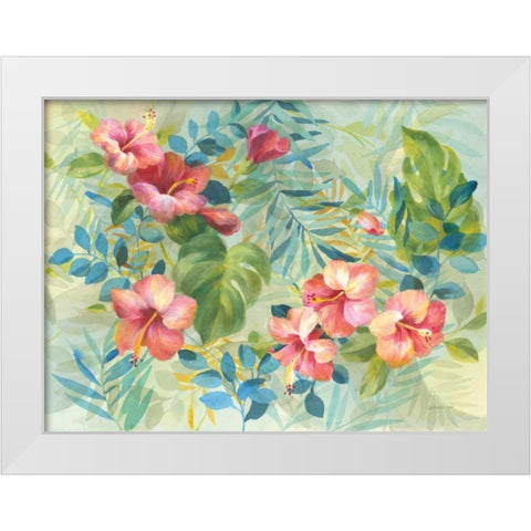 Hibiscus Garden White Modern Wood Framed Art Print by Nai, Danhui