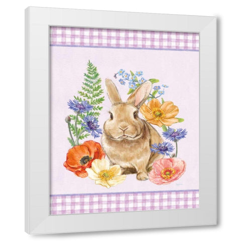 Sunny Bunny II Checker Border Purple White Modern Wood Framed Art Print by Urban, Mary