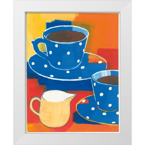 Two Blue Cups White Modern Wood Framed Art Print by Lovell, Kathrine