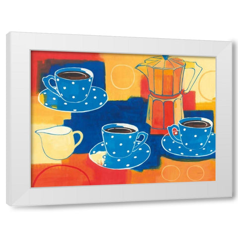 Blue Cups and Pot White Modern Wood Framed Art Print by Lovell, Kathrine