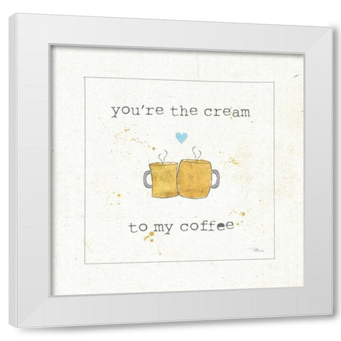 Coffee Cuties II Turquoise Heart v2 White Modern Wood Framed Art Print by Pela Studio