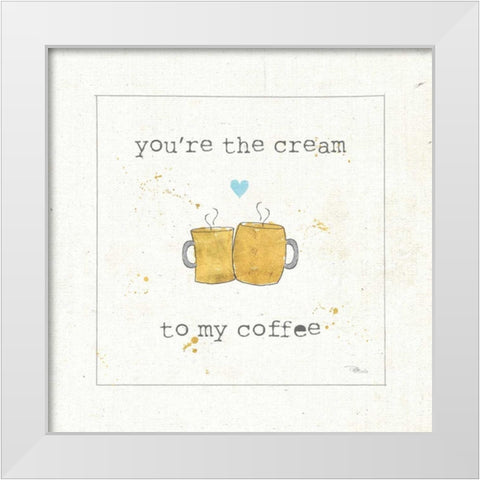 Coffee Cuties II Turquoise Heart v2 White Modern Wood Framed Art Print by Pela Studio