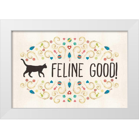 Otomi Cats I White Modern Wood Framed Art Print by Charron, Veronique