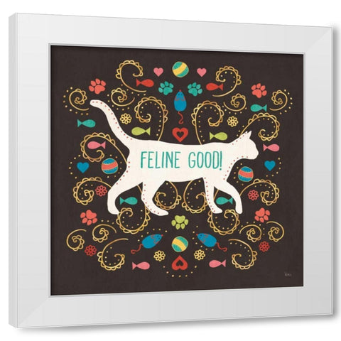 Otomi Cats II Dark White Modern Wood Framed Art Print by Charron, Veronique