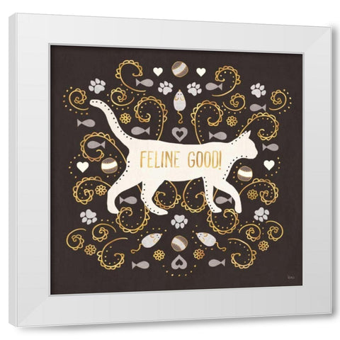 Otomi Cats II Dark Neutral White Modern Wood Framed Art Print by Charron, Veronique