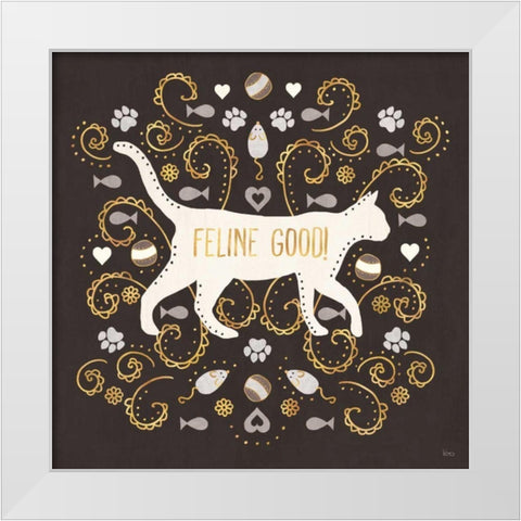 Otomi Cats II Dark Neutral White Modern Wood Framed Art Print by Charron, Veronique