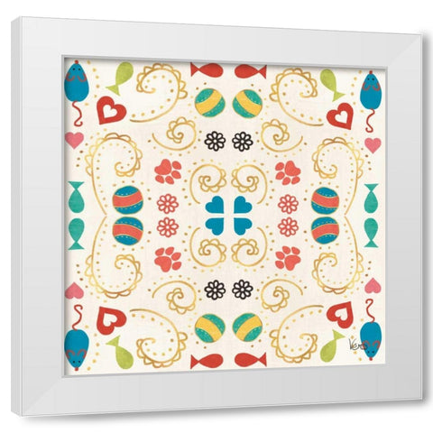 Otomi Cats Step 01A White Modern Wood Framed Art Print by Charron, Veronique