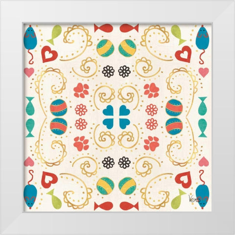 Otomi Cats Step 01A White Modern Wood Framed Art Print by Charron, Veronique