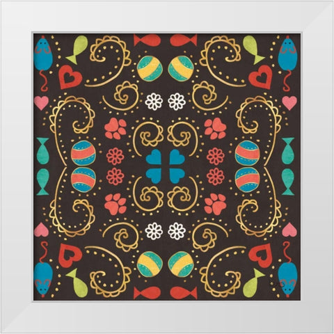 Otomi Cats Step 01B White Modern Wood Framed Art Print by Charron, Veronique