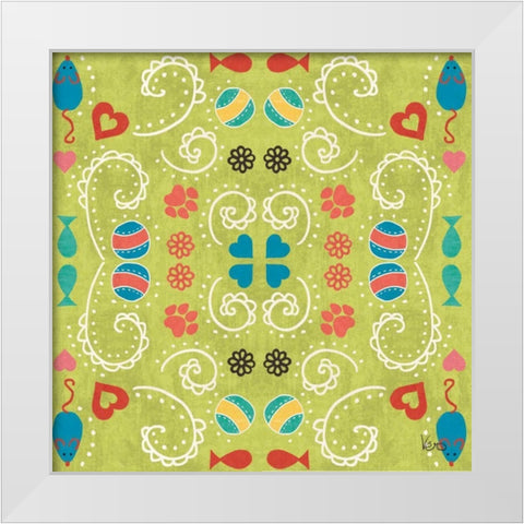 Otomi Cats Step 01D White Modern Wood Framed Art Print by Charron, Veronique